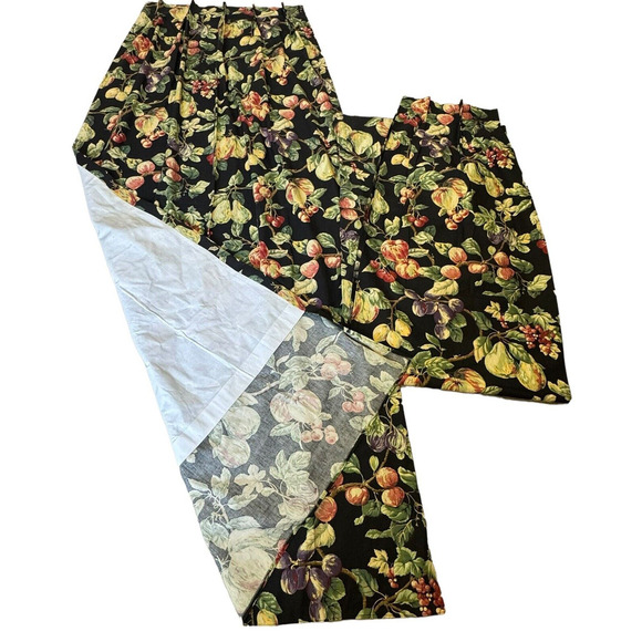 Custom Made Pinch Pleat Curtain Pair Vintage P Kaufman Fruit Print 45x84 - Picture 5 of 8